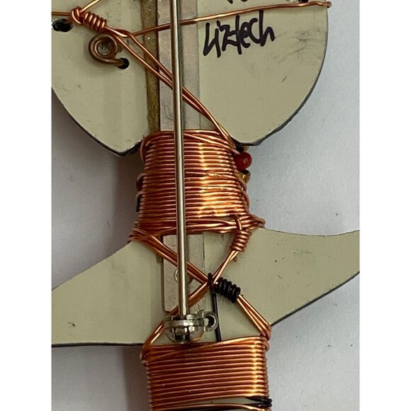 Vintage Rare Liztech 1998 Signed Akuaba Inspired Copper & Black Beaded Brooch Wi - Picture 8 of 9